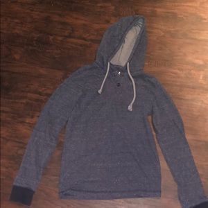 Dark blue hooded long sleeve shirt